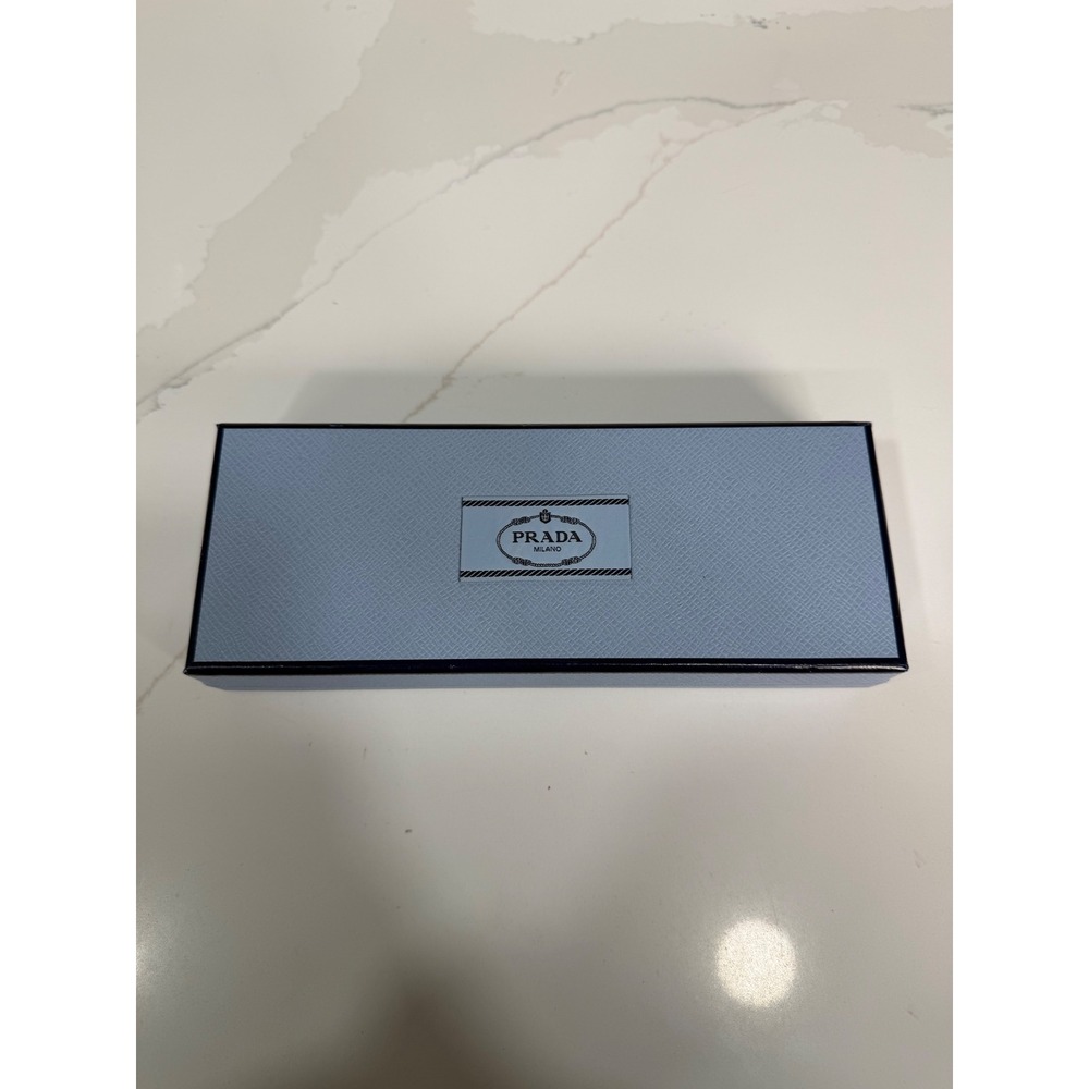 Prada Milano Light Blue Saffiano Empty Gift Box 9.25 x 3.5 x 1.75 Navy Trim